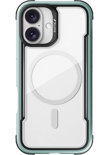 iPhone 16 Kılıf Magsafe Şarj Özellikli Airbagli Raptic Shield Serisi Şeffaf Arka Yüzey Kapak Yeşil