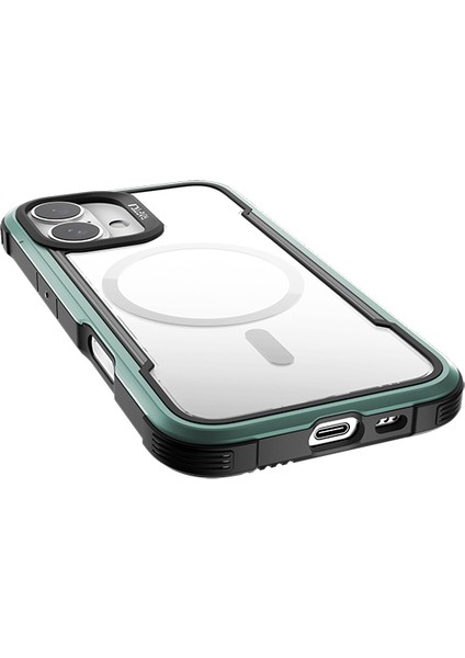 iPhone 16 Kılıf Magsafe Şarj Özellikli Airbagli Raptic Shield Serisi Şeffaf Arka Yüzey Kapak Yeşil