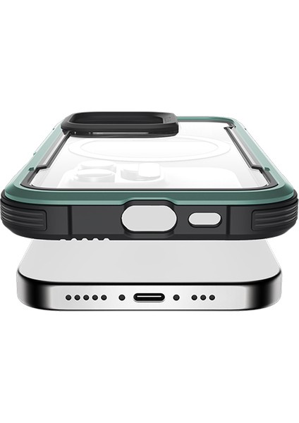 iPhone 16 Kılıf Magsafe Şarj Özellikli Airbagli Raptic Shield Serisi Şeffaf Arka Yüzey Kapak Yeşil