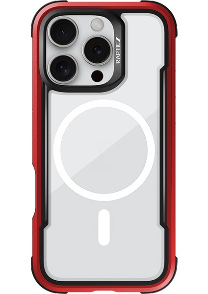 iPhone 16 Pro Max Kılıf Magsafe Uyumlu Airbagli Raptic Shield Serisi Şeffaf Arka Yüzey Kapak Kırmızı