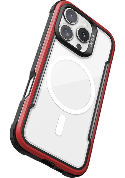 iPhone 16 Pro Max Kılıf Magsafe Uyumlu Airbagli Raptic Shield Serisi Şeffaf Arka Yüzey Kapak Kırmızı