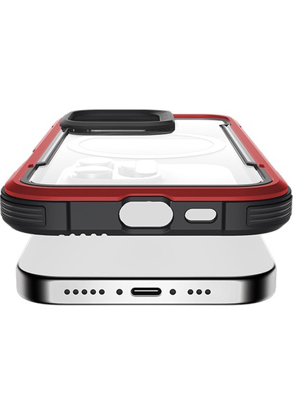 iPhone 16 Pro Max Kılıf Magsafe Uyumlu Airbagli Raptic Shield Serisi Şeffaf Arka Yüzey Kapak Kırmızı