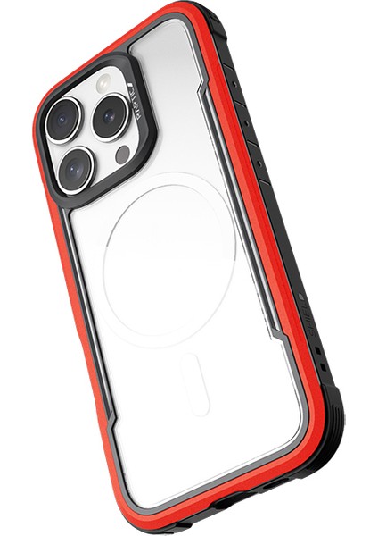 iPhone 16 Pro Max Kılıf Magsafe Uyumlu Airbagli Raptic Shield Serisi Şeffaf Arka Yüzey Kapak Kırmızı