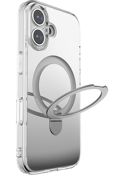 iPhone 16 Kılıf Magsafe Şarj Özellikli Raptic Air Stand Serisi Aynalı Arka Yüzey Standlı Kapak Gri