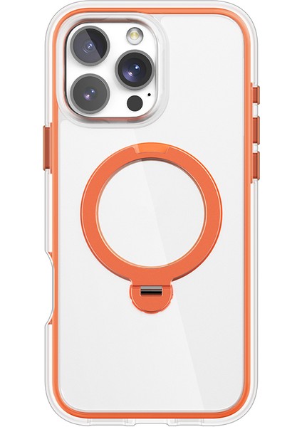 iPhone 16 Pro Kılıf Magsafe Uyumlu Raptic Airjoy Serisi 360 Derece Dönebilen Standlı Kapak Turuncu