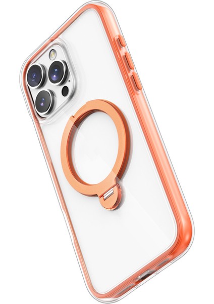 iPhone 16 Pro Kılıf Magsafe Uyumlu Raptic Airjoy Serisi 360 Derece Dönebilen Standlı Kapak Turuncu