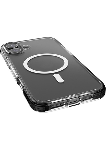iPhone 16 Kılıf Magsafe Şarj Özellikli Airbag Tasarımlı Raptic Clear Serisi Şeffaf Kapak Siyah