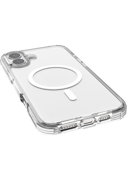 iPhone 16 Plus Kılıf Magsafe Şarj Özellikli Airbag Tasarımlı Raptic Clear Serisi Şeffaf Kapak Beyaz