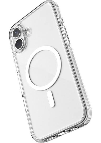 iPhone 16 Plus Kılıf Magsafe Şarj Özellikli Airbag Tasarımlı Raptic Clear Serisi Şeffaf Kapak Beyaz