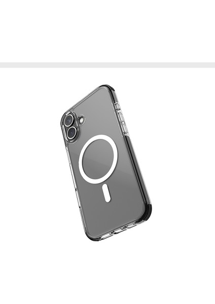 iPhone 16 Plus Kılıf Magsafe Şarj Özellikli Airbag Tasarımlı Raptic Clear Serisi Şeffaf Kapak Siyah