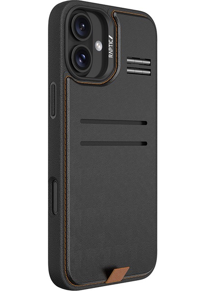 iPhone 16 Plus Kılıf Magsafeli Raptic Slim Wallet Serisi Deri Kartlıklı Standlı Kapak Siyah