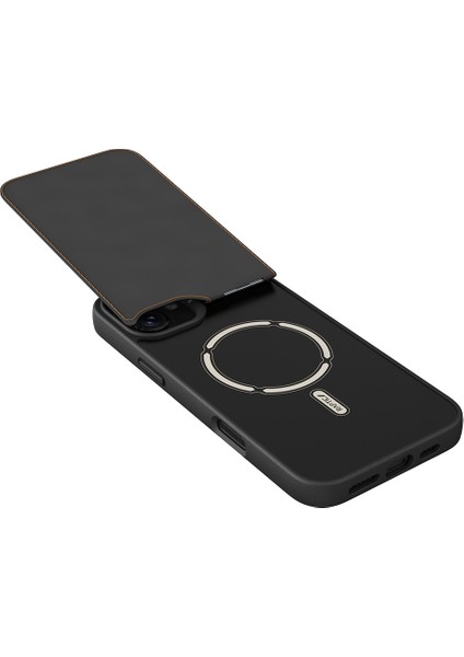 iPhone 16 Plus Kılıf Magsafeli Raptic Slim Wallet Serisi Deri Kartlıklı Standlı Kapak Siyah