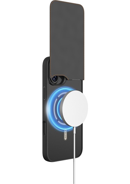 iPhone 16 Plus Kılıf Magsafeli Raptic Slim Wallet Serisi Deri Kartlıklı Standlı Kapak Siyah