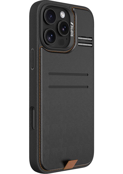iPhone 16 Pro Max Kılıf Magsafeli Raptic Slim Wallet Serisi Deri Kartlıklı Standlı Kapak Siyah