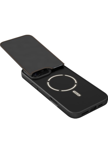 iPhone 16 Pro Max Kılıf Magsafeli Raptic Slim Wallet Serisi Deri Kartlıklı Standlı Kapak Siyah