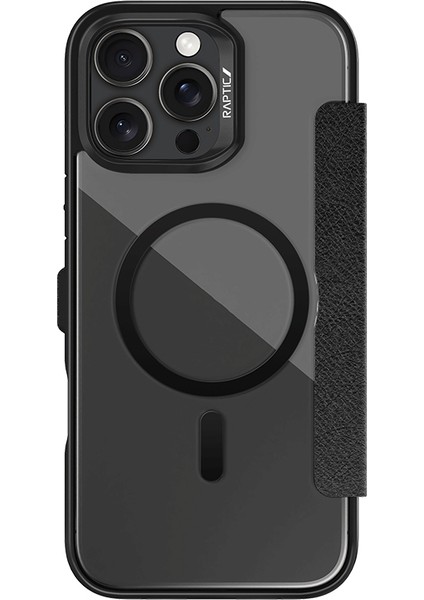 iPhone 16 Pro Kılıf Magsafe Uyumlu Vegan Deri Şeffaf Kartlıklı Raptic Urban Folio Serisi Kapak Siyah fiyatları