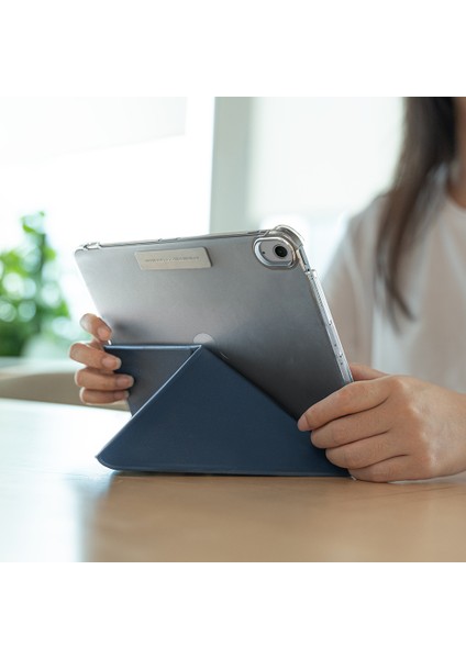 Apple iPad Air 11 2024 Uyumlu Raptic Clear Folio Arkası Şeffaf Katlanabilir Standlı Kılıf Lacivert