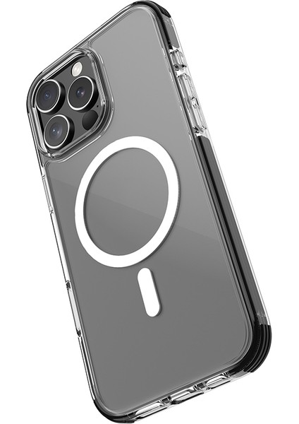 iPhone 16 Pro Kılıf Magsafe Şarj Özellikli Airbag Tasarımlı Raptic Clear Serisi Şeffaf Kapak Siyah