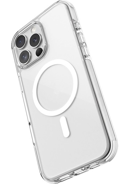 iPhone 16 Pro Max Kılıf Magsafe Uyumlu Airbag Tasarımlı Raptic Clear Serisi Şeffaf Kapak Beyaz