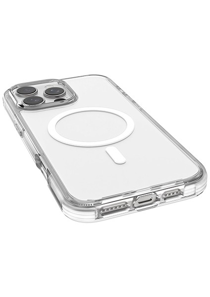 iPhone 16 Pro Max Kılıf Magsafe Uyumlu Airbag Tasarımlı Raptic Clear Serisi Şeffaf Kapak Beyaz