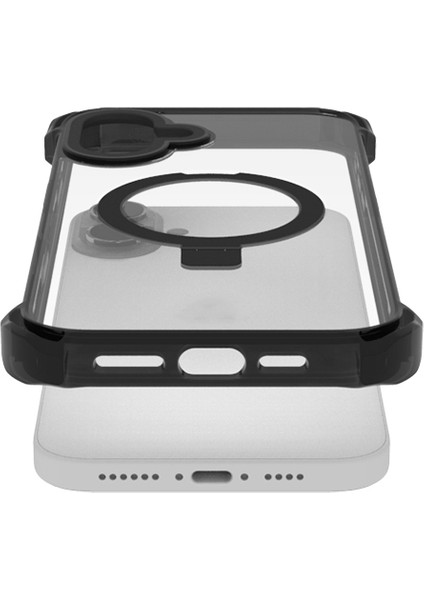 iPhone 16 Kılıf Magsafe Şarj Özellikli Raptic Dual Serisi Şeffaf Standlı Kapak Siyah
