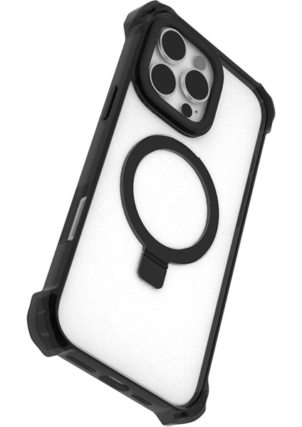 iPhone 16 Pro Max Kılıf Magsafe Şarj Özellikli Raptic Dual Serisi Şeffaf Standlı Kapak Siyah