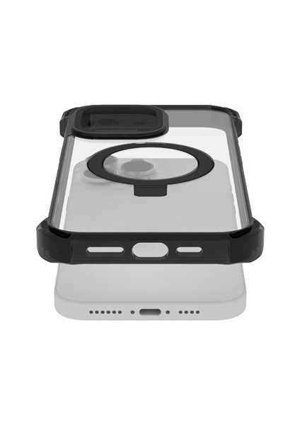 iPhone 16 Pro Max Kılıf Magsafe Şarj Özellikli Raptic Dual Serisi Şeffaf Standlı Kapak Siyah