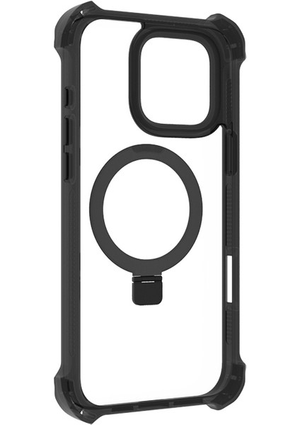 iPhone 16 Pro Max Kılıf Magsafe Şarj Özellikli Raptic Dual Serisi Şeffaf Standlı Kapak Siyah