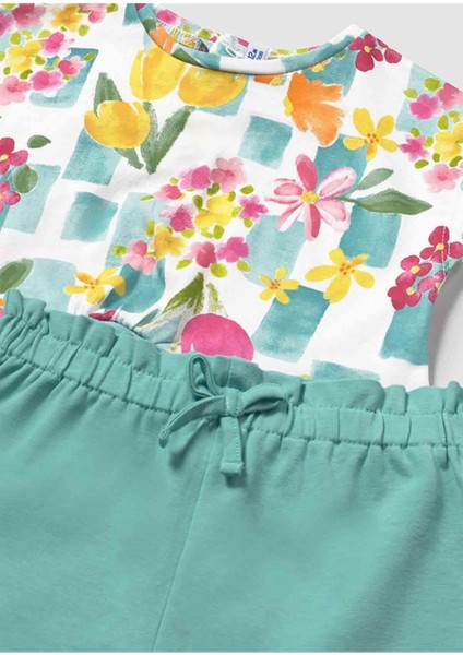 Yazlık Kız Bebek 2 T-Shırtlı 3'lü Şort Takım - Turuncu - Yeşil modelleri