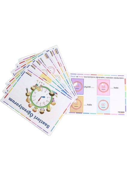 The Grade 2-6 Yaş Yaz-Sil Saat Yazma Etkinliği.saat Öğrenme Kartları.eğitici Set.aktivite seti.(12 Sayfa-A4 Boyutunda)