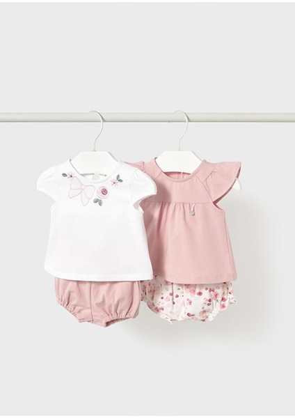 Yazlık Kız Bebek 4'lü Set 2'li Takım - Pembe