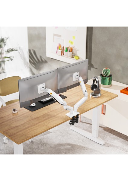 North Bayou Nb F160 17-27" Çift Kol 2-9 kg Amortisörlü Monitör Standı Beyaz