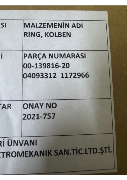 1172966 4093312 Rıng, Kolben K139816 00-139816-20 DZ04094639 0409 3312 P-Ring 1st gr