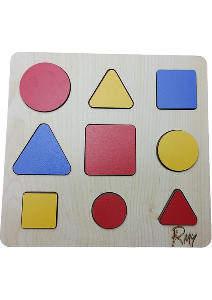 Montessori Ahşap Geometrik Şekilller Bul-Tak-Çıkar 3 Şekil