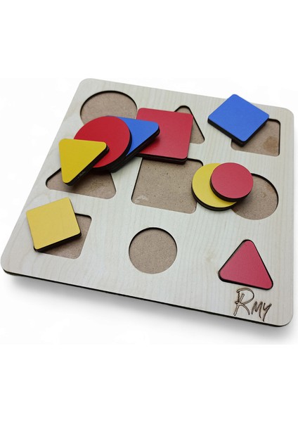 Montessori Ahşap Geometrik Şekilller Bul-Tak-Çıkar 3 Şekil