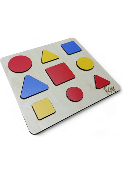 Montessori Ahşap Geometrik Şekilller Bul-Tak-Çıkar 3 Şekil