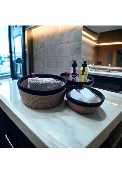 3lü Sepet Takımı, Çok Amaçlı Organizer 6 mm Kalınlığında Renkli İp Tasarım