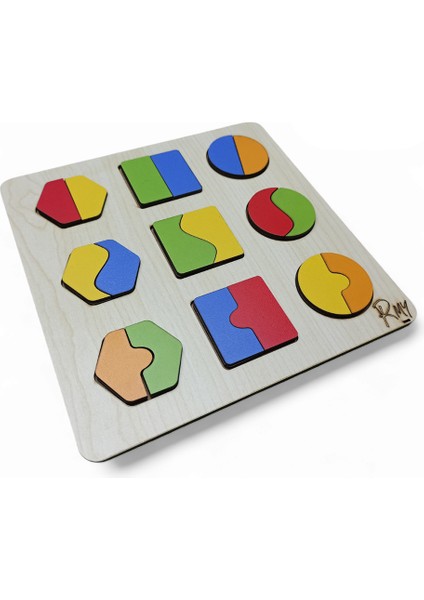 Montessori Ahşap Geometrik Şekiller Parça-Bütün Bul-Tak-Çıkar