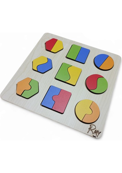 Montessori Ahşap Geometrik Şekiller Parça-Bütün Bul-Tak-Çıkar