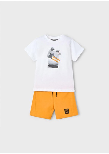Yazlık Erkek Çocuk Şort - T-Shirt Takım - Turuncu