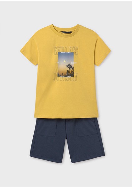 Yazlık Erkek Çocuk T-Shirt Şort 2'li Takım - Koyu Sarı