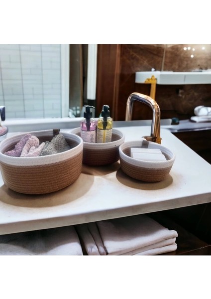 3lü Sepet Takımı, Çok Amaçlı Organizer 6 mm Kalınlığında Renkli İp