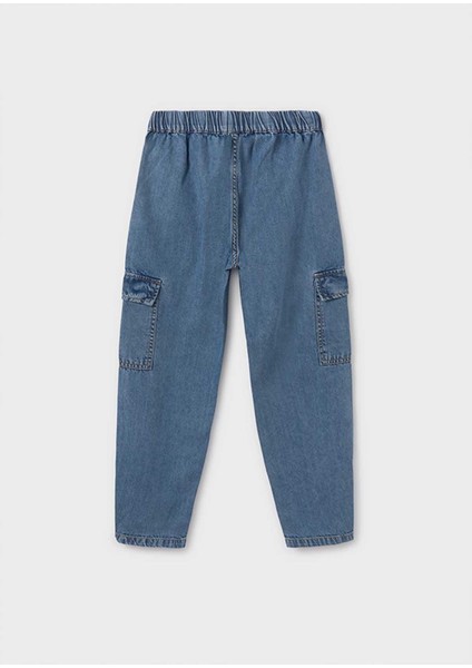Yazlık Kız Çocuk Kargo Cep Denim Pantolon - Mavi