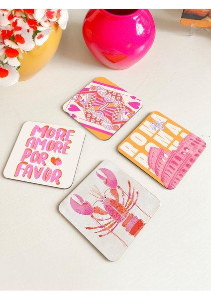 Renkli Modern Tasarımlı Ahşap Bardak Altlıkları - 4’lü Set, Şık ve Eğlenceli