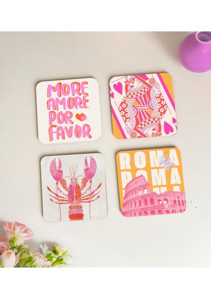 Renkli Modern Tasarımlı Ahşap Bardak Altlıkları - 4’lü Set, Şık ve Eğlenceli fiyatları