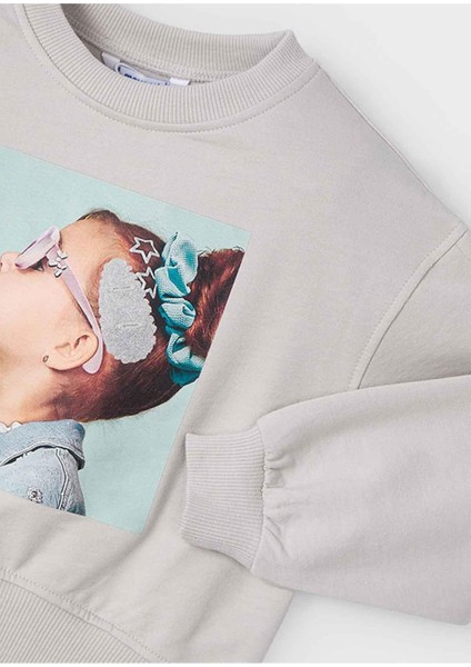 Yazlık - Mevsimlik Kız Çocuk Baskılı Sweatshirt - Gri fiyatları