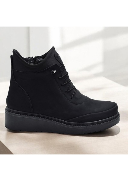 211 Zümrüt Ortopedik Taban Lastik Bağcıklı Fermuarlı Içi Kürklü Siyah Kadın Bot Ayakkabı fiyatları