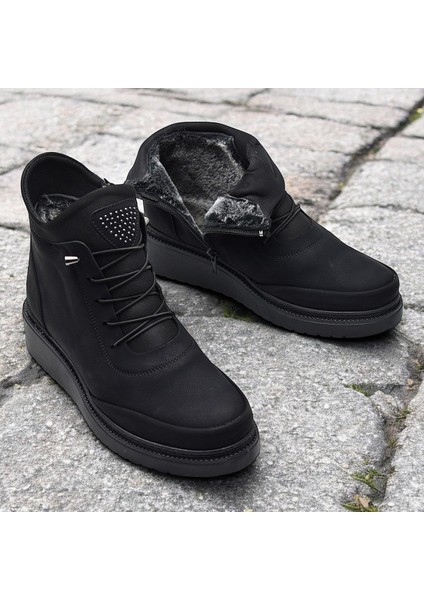 211 Zümrüt Ortopedik Taban Lastik Bağcıklı Fermuarlı Içi Kürklü Siyah Kadın Bot Ayakkabı modelleri