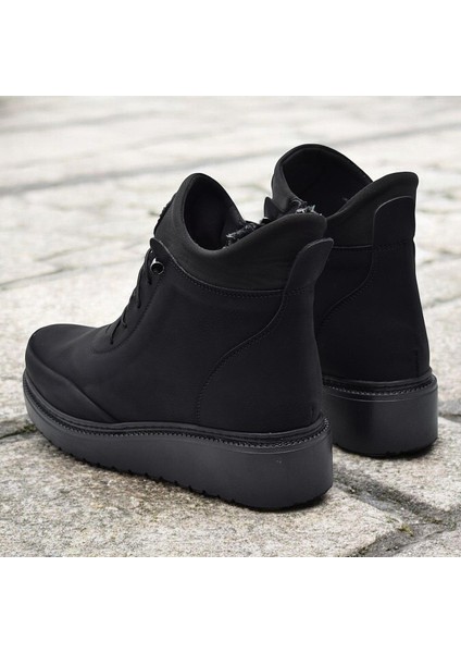211 Zümrüt Ortopedik Taban Lastik Bağcıklı Fermuarlı Içi Kürklü Siyah Kadın Bot Ayakkabı indirimleri