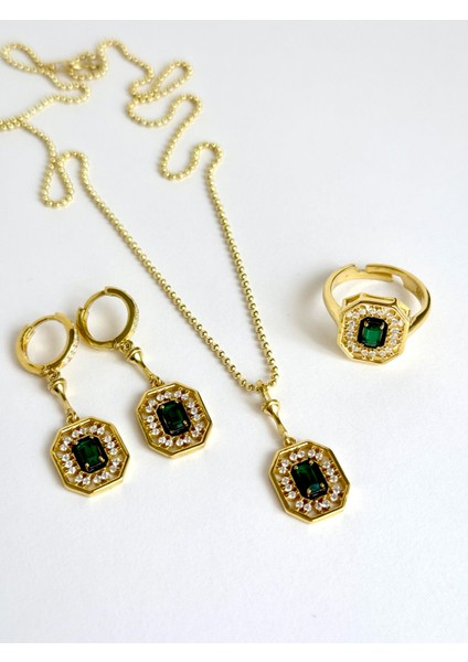 925 Gümüş Serenay Avukat Leyla Yeşil Taşlı Kolye-Gold fırsatları